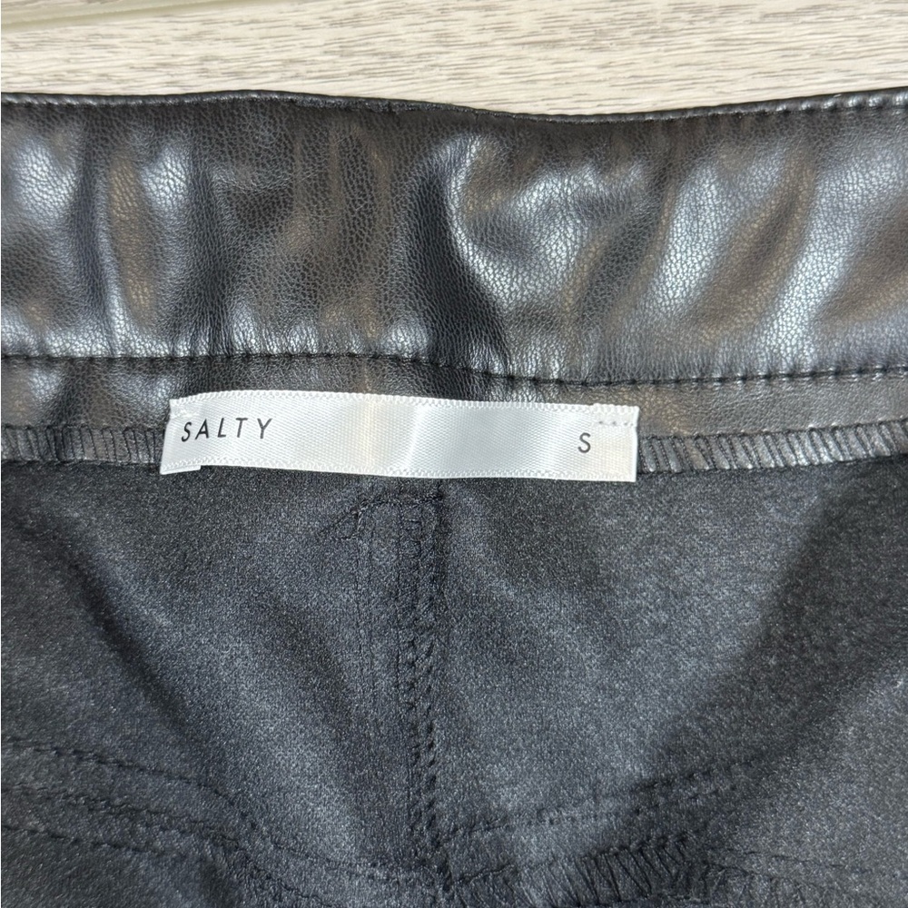 SALTY Black Faux Leather SKIRT with leg cut out women size small stretchy trendy - Picture 2 of 6